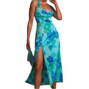 Show Me Your Mumu Mina Midi Floral Blue Halter Dress New Medium